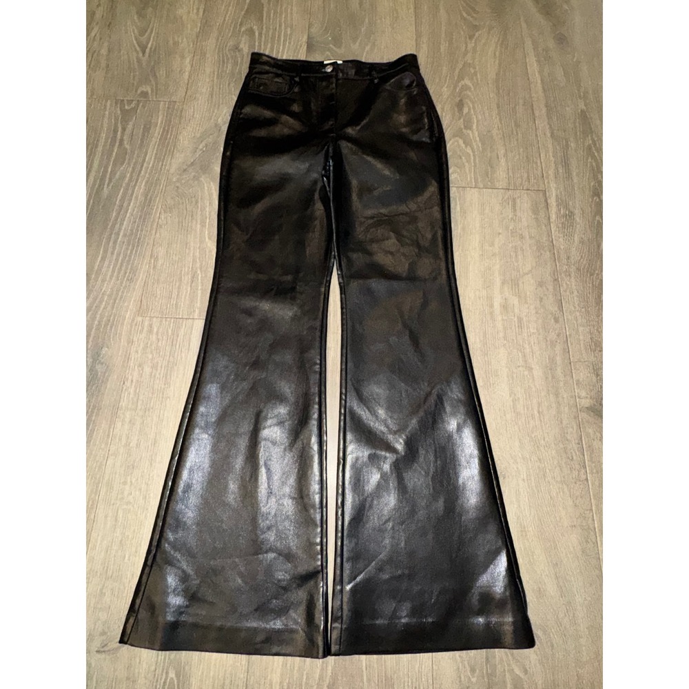 Wilfred Aritzia Black Faux Leather High Waisted Flare Pants Size 6